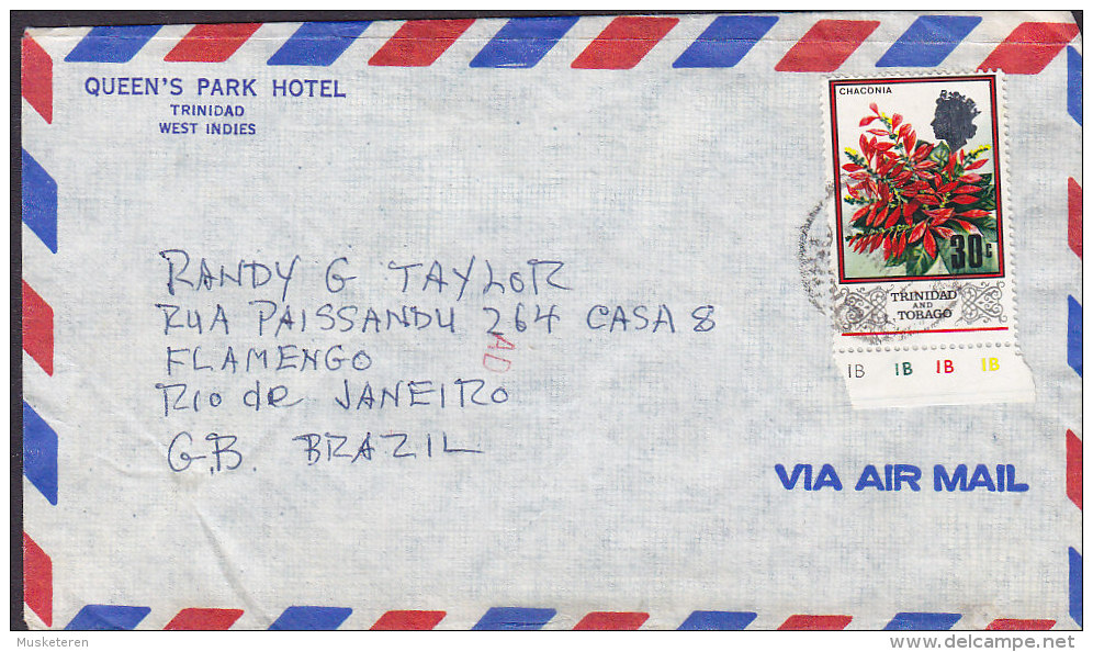 Trinidad & Tobago Air Mail QUEEN's PARK HOTEL, Trinidad Cover Brief To RIO DE JANEIRO Brazil Chaonia Stamp - Trinité & Tobago (...-1961)