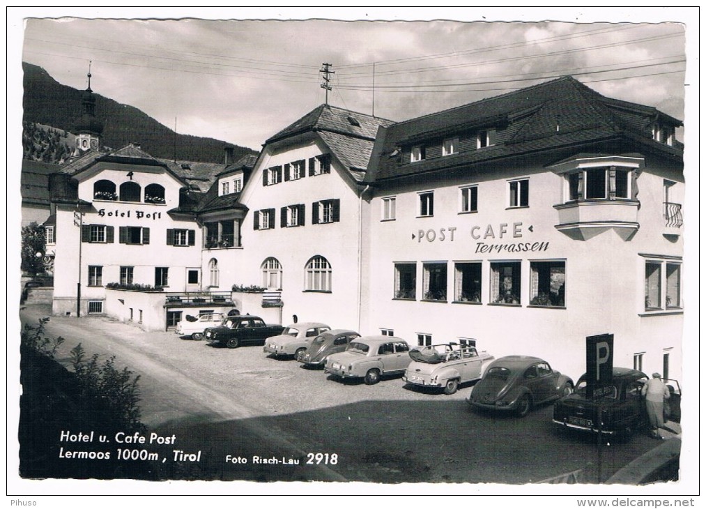 Ö-2611    LERMOOS : Hotel U. Cafe Post ( Mercedes, Volkswagen) - Lermoos