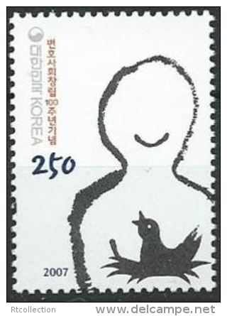 Sourth Korea 2007 Centennial Of Korea's First Bar 100th Anniversary Organizations Celebrations Bird Stamp MNH - Other & Unclassified