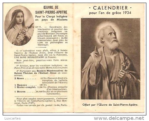 CALENDRIER POUR L' AN DE GRACE 1934 - Formato Piccolo : 1921-40