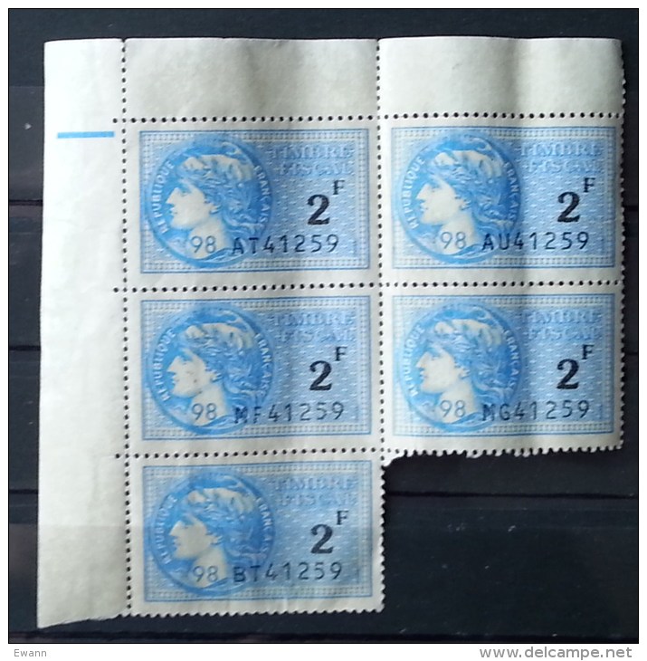 FRANCE -  5 Timbres FISCAUX 2f BLEU - Neufs - Zegels