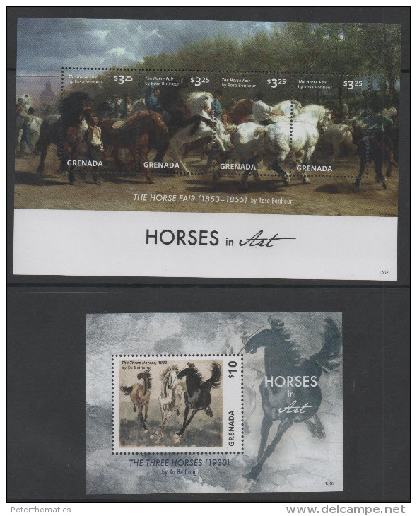 GRENADA, 2015,MNH,ART, PAINTINGS, HORSES, HORSES IN ART, XU BEIJONG, ROSA BONHEUR, SHEETLET+ S/SHEET - Horses
