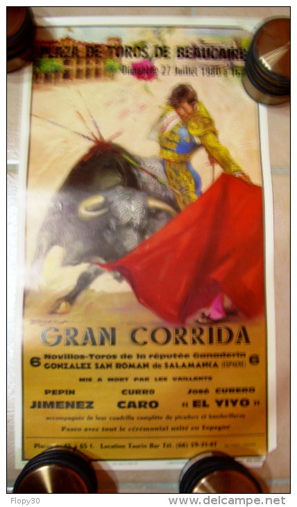 AFFICHE DE CORRIDA TAUROMACHIE BEAUCAIRE 27 JUILLET 1980 - Posters