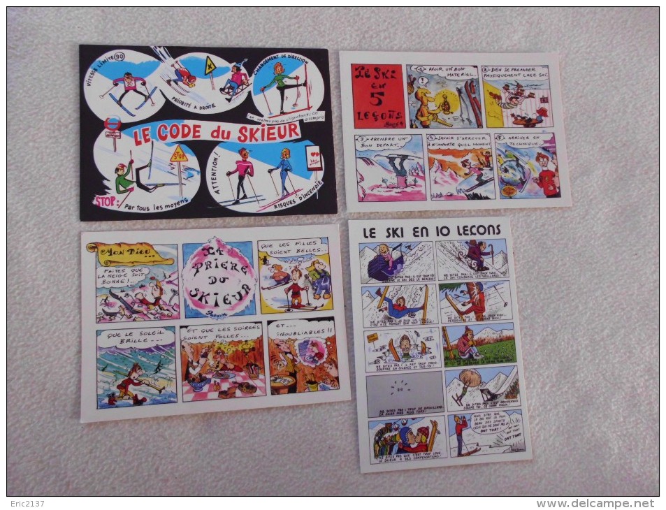 LOT DE 4 CARTES HUMORISTIQUES...SKI ET SKIEUR - Humor