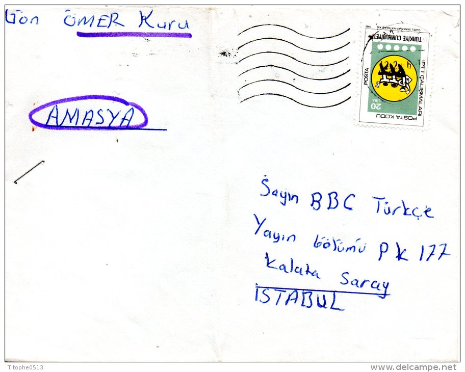 TURQUIE. N°2478 De 1985 Sur Enveloppe Ayant Circulé. Code Postal. - Código Postal