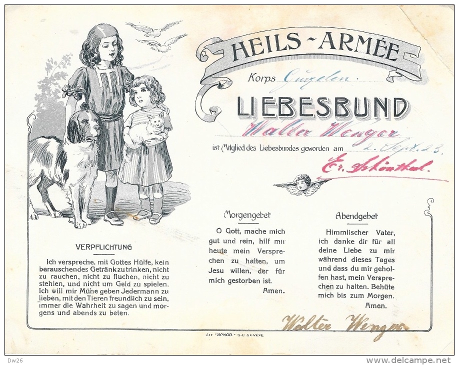 Diplôme - Heils-Armée (Armée Du Salut), Korps - Liebesbund 1923 - Verpflichtung - Morgengebet - Abendgebet - Diploma & School Reports
