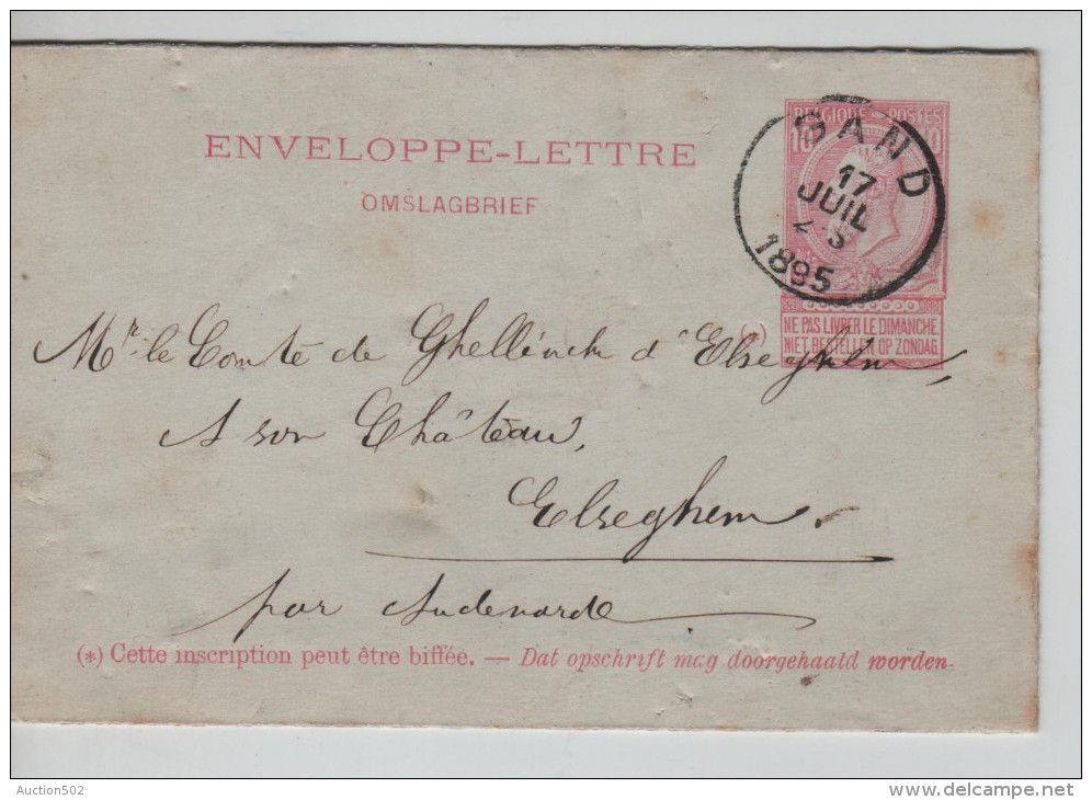 Entier EL10 C C.Gand En 1895 V.Elseghem C. D'arrivée Peteghem PR2343 - Enveloppes-lettres