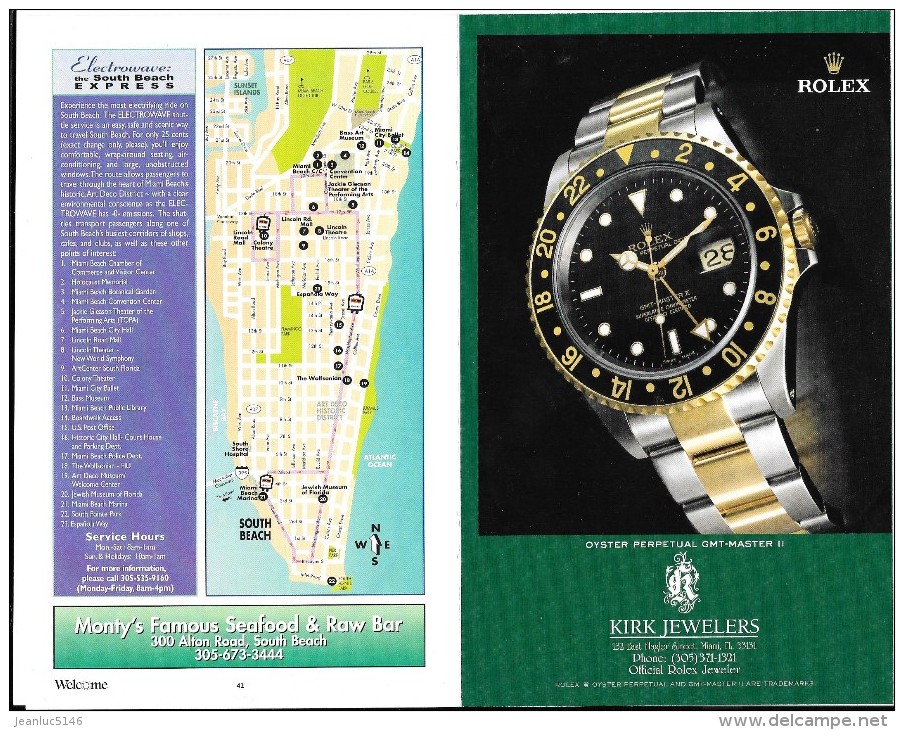 Carte Touristique De MIami (Floride, U.S.A.) Et Publicité Rolex. - Dépliants Touristiques