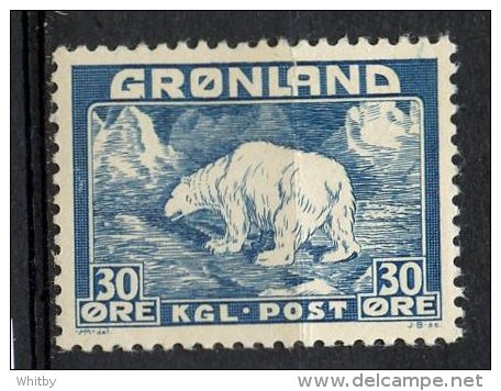 Greenland 1938 30o Polar Bear Issue #7  MNH Creased - Nuevos