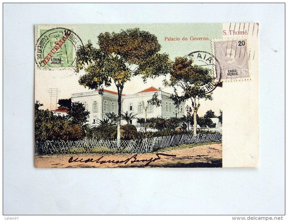 Carte Postale Ancienne : SAO TOME, SÃO TOMÉ : Palacio Do Governo, 2 Selos 1911 - Sao Tome And Principe