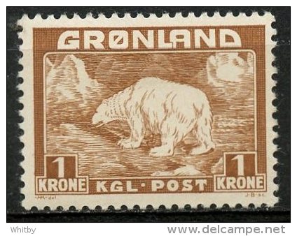 Greenland 1938 1k Polar Bear Issue #9  MH - Neufs