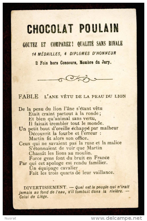 Chocolat Poulain, Chromo Lith. Laas, Fables De La Fontaine, L'âne Vêtu De La Peau Du Lion - Poulain