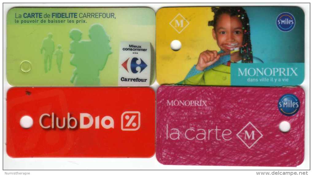 Lot De 4 Petites Cartes De Fidelité Super/Hyper Marchés Français - Autres & Non Classés