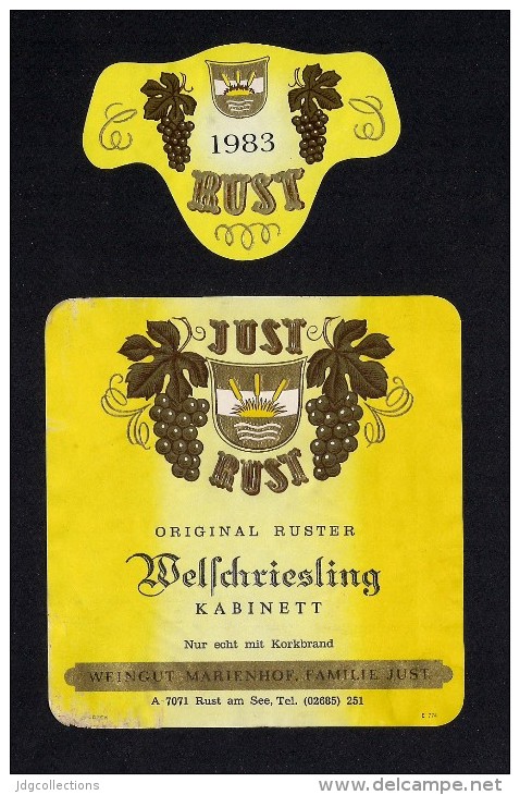 # WELSCHRIESLING 1983 JUST RUST AM SEE AUSTRIA  Wine Label Wein Vino Vin Etiquette Etiqueta Etikett - Sonstige & Ohne Zuordnung