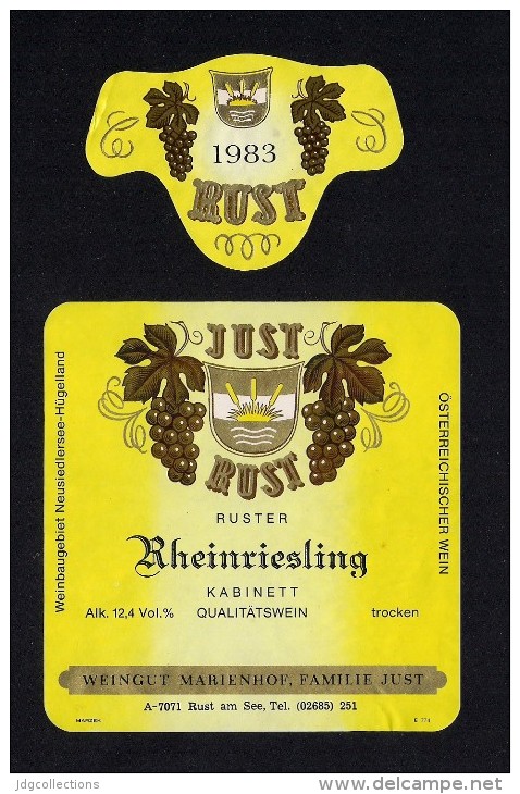 # RHEINRIESLING 1983 JUST RUST AM SEE AUSTRIA  Wine Label Wein Vino Vin Etiquette Etiqueta Etikett - Sonstige & Ohne Zuordnung