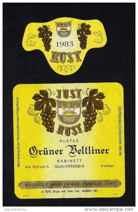 # GRUNER VELTLINER 1983 JUST RUST AM SEE AUSTRIA  Wine Label Wein Vino Vin Etiquette Etiqueta Etikett - Sonstige & Ohne Zuordnung