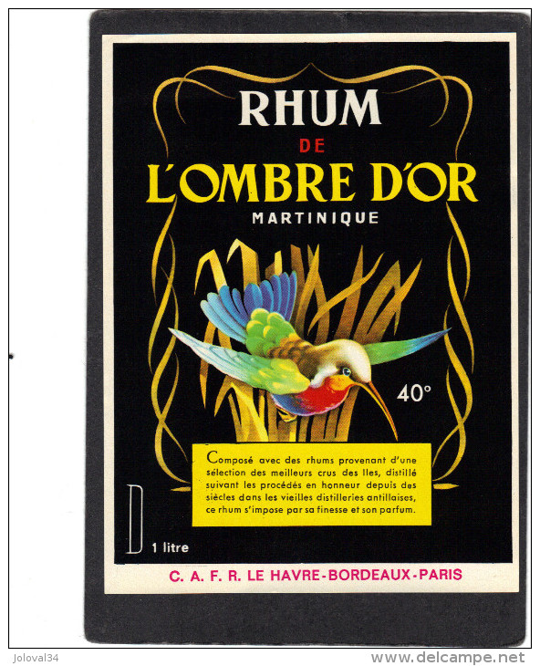 étiquette  Rhum L' OMBRE D' OR Martinique - Rhum