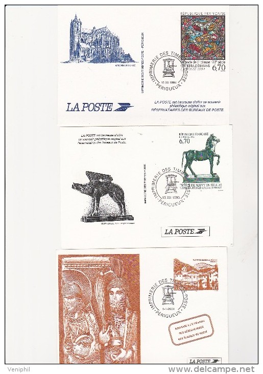 3 E2001NTIERS POSTAUX -CARTES POSTALES REPIQUAGES - 1994-1996-2001 - Pseudo-entiers Officiels