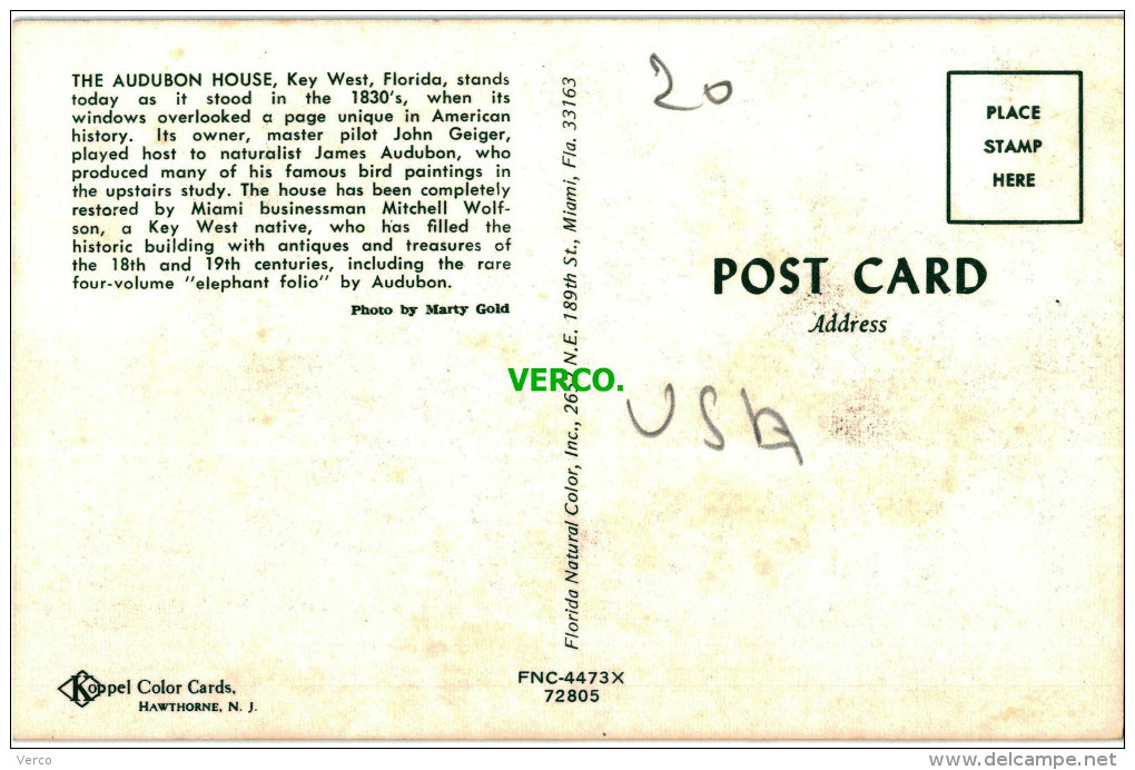 Carte Postale Ancienne De KEY WEST – AUDUBON HOUSE - Key West & The Keys