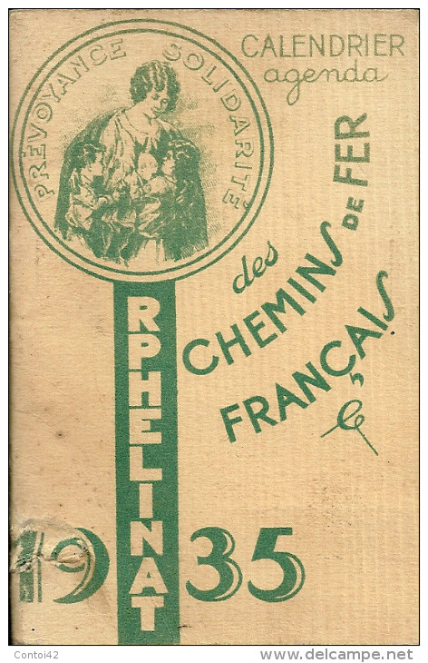 75 PARIS CALENDRIER AGENDA 1935 ORPHELINAT DES CHEMINS DE FER FRANCAIS COLLECTION TRAINS  PUBLICITE - Tamaño Pequeño : 1921-40