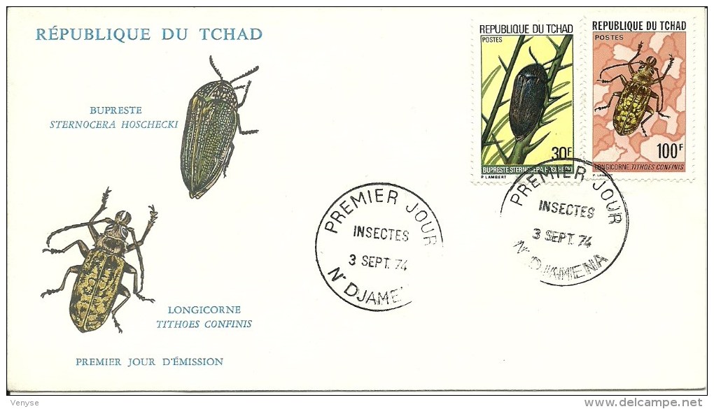 3 Enveloppes FDC TCHAD ¤ INSECTES   Série De 6 Timbres  1974 - Sonstige & Ohne Zuordnung