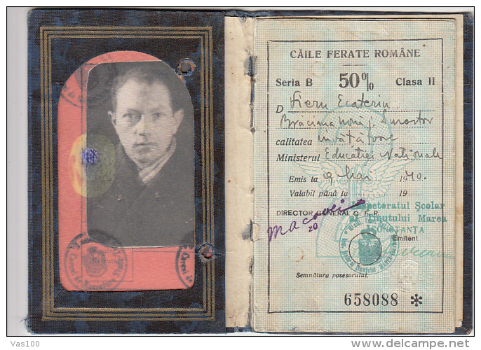 RAILWAY DISCOUNT VOUCHER, PICTURE ID BOOK, STAMPS, 8 PAGES, 1940, ROMANIA - World
