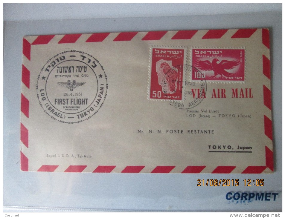 AEROPHILATELY - ISRAEL 1951 FIRST FLIGHT LOD- TOKYO (reception At Back) - Yvert # A4-A5 - Poste Aérienne