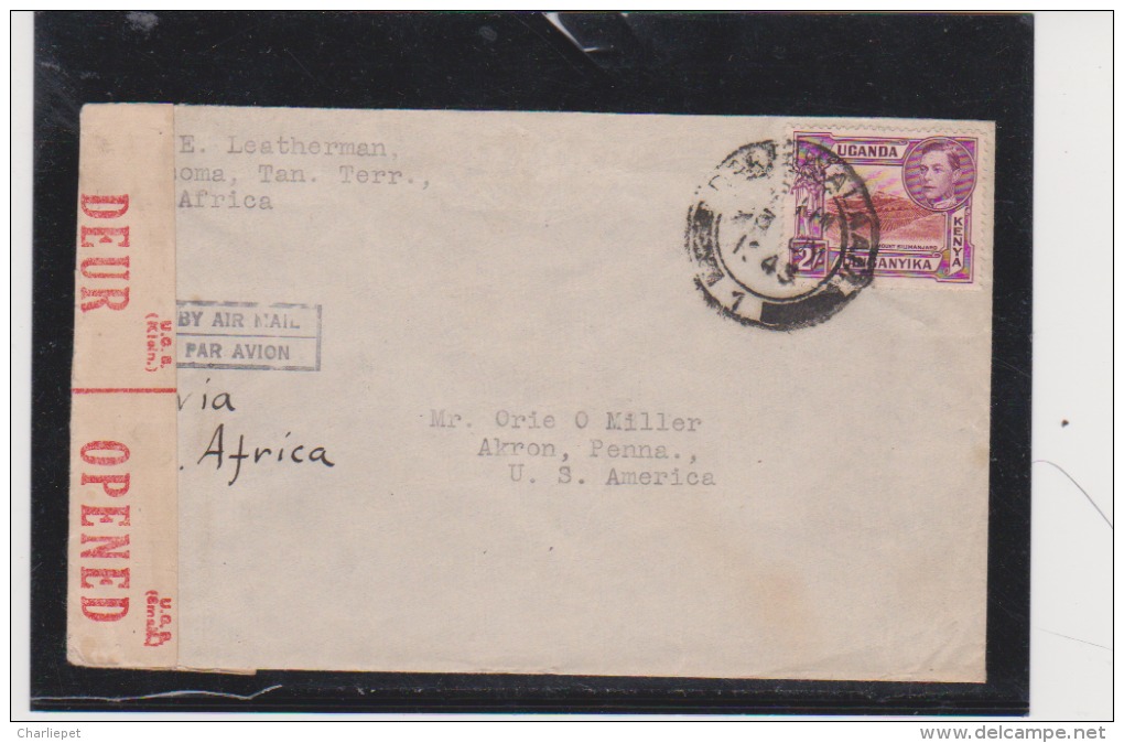 Uganda Tanganyika.Territory 1943 Censored Cover Via Africa To The United States - Kenya, Uganda & Tanganyika