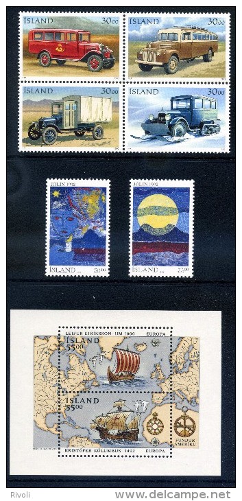 ISLAND - 1992 - : ANNEE COMPLETE AVEC FEUILLET CARTONNE - ** LUXE MNH COTE 58E - Full Years