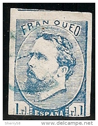 1873-ED. 156 CORREO CARLISTA- CARLOS VII . VASCONGADAS Y NAVARRA 1 REAL AZUL -USADO PEQUEÑA TRANSPARENCIA - Carlistes