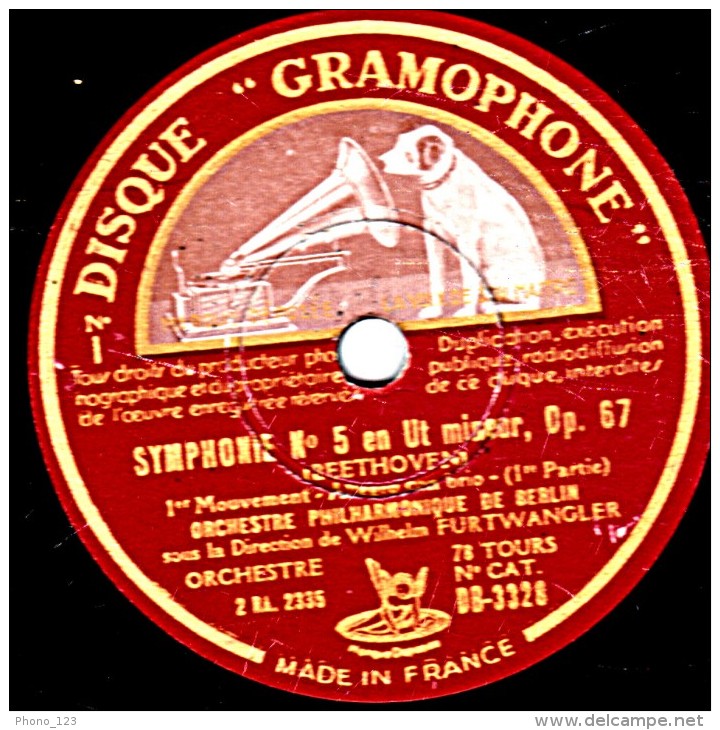 78 Trs 30 Cm  état EX -  ORCH. PHILHARMONIQUE  DE BERLIN - SYMPHONIE N°5 En UT Mineur, Op. 67 1er Mouvement 1re Et Fi5 - 78 T - Disques Pour Gramophone