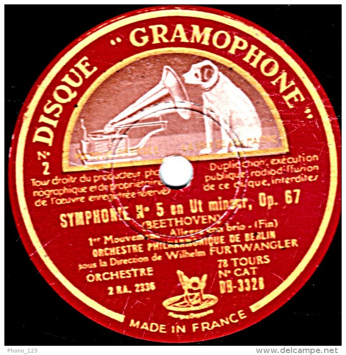 78 Trs 30 Cm  état EX -  ORCH. PHILHARMONIQUE  DE BERLIN - SYMPHONIE N°5 En UT Mineur, Op. 67 1er Mouvement 1re Et Fi5 - 78 T - Disques Pour Gramophone