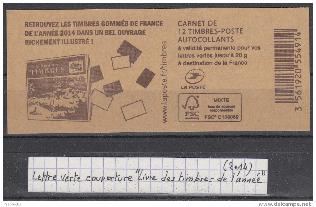 Carnet De 12 TVP Ciappa Verts  Couverture "Livre Des Timbres De L´année" (2014) - Autres & Non Classés