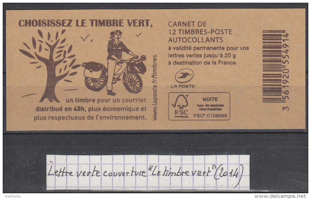 Carnet De 12 TVP Ciappa Verts  Couverture "Le Timbre Vert" (2014) - Autres & Non Classés