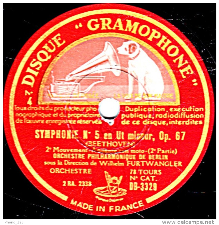 78 Trs 30 Cm  état EX -  ORCH. PHILHARMONIQUE  DE BERLIN - SYMPHONIE N°5 En UT Mineur, Op. 67 2e Mouvement 1re Et 2e Par - 78 T - Disques Pour Gramophone