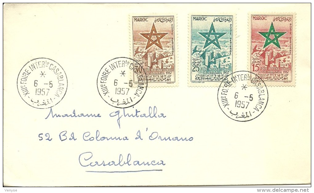 Lettre Circulé MAROC N° 103 à 105 - PA - 1957 -Oblitération Spéciale FOIRE INTERNATIONALE CASABLANCA - Morocco (1956-...)