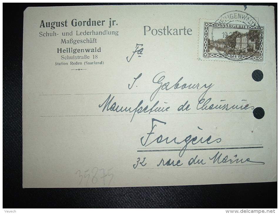 CARTE TP SAARLOUIS 40C OBL. 19 2 30 HEILIGENWALD + AUGUST GORDNER - Lettres & Documents