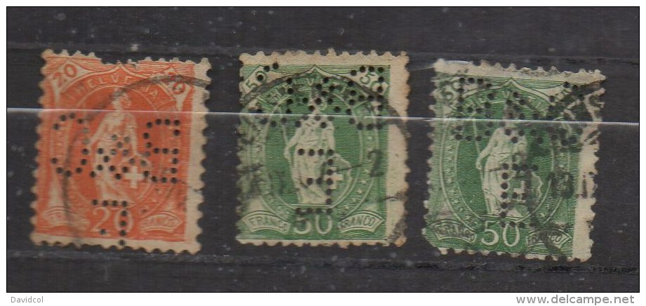 P335.-. SWITZERLAND / SUIZA. " PERFIN " - 1882- ,MI #: 58, 69 . USED. " B & C  E." - PERFIN. CV: &euro; 28.00 - Perforadas