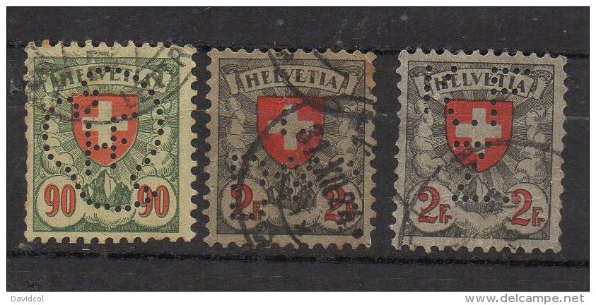 P362.-. SWITZERLAND / SUIZA. " PERFIN " - 1924- ,MI #: 194, 197 . USED. " K.F.Z., B & C ." - PERFIN. CV: &euro; 20.00 - Gezähnt (perforiert)