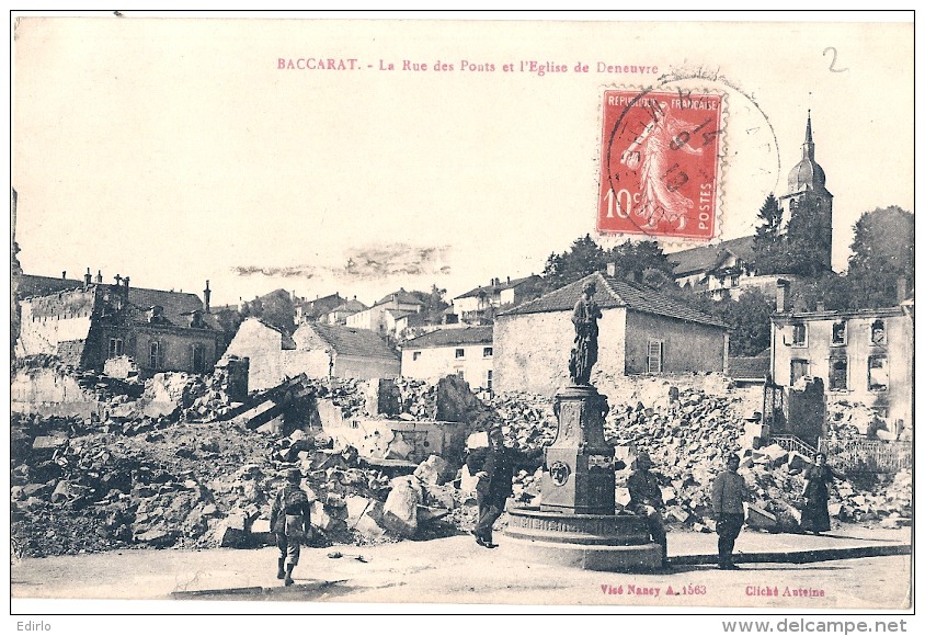 Guerre 14/18 MILITARIA - BACCARAT  La Rue Des Ponts Et église Deneuve - TTB écrite - Baccarat