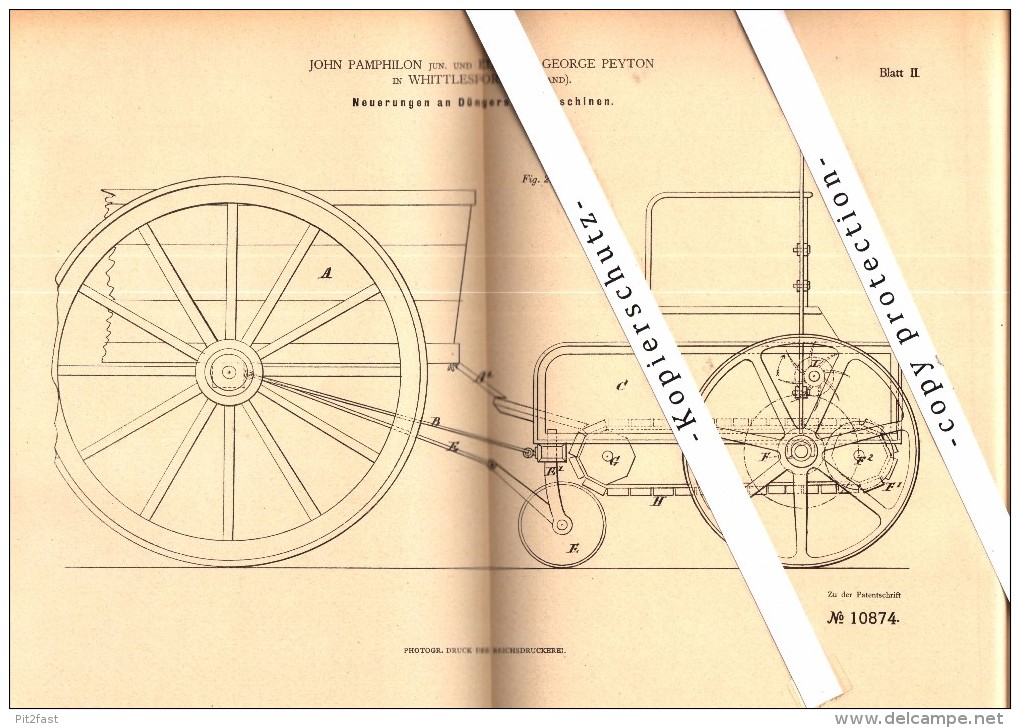 Original Patent - John Pamphilon And E.G. Peyton In Whittlesford , 1879 , Fertiliser Spreader , Agricultural !!! - Autres & Non Classés