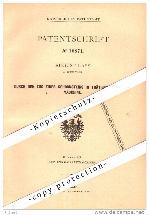 Original Patent - August Lass In Wreschen / Wrzesnia&#8203; , 1879 , Maschine Für Schornstein !!! - Posen