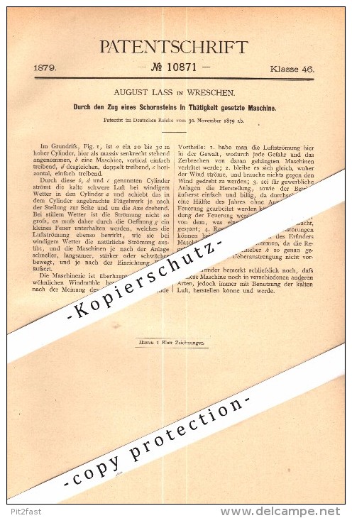 Original Patent - August Lass In Wreschen / Wrzesnia&#8203; , 1879 , Maschine Für Schornstein !!! - Posen