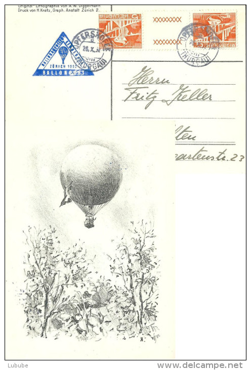 Ballonkarte  "Ballonaufstieg Lindenhof Zürich - Ballonpost" - Opfershofen            1952 - Eerste Vluchten