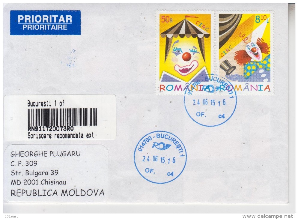 ROMANIA : CIRCUS CIRQUE On REGISTERED Cover Circulated To MOLDOVA REPUBLIC - Registered Shipping! Envoi Enregistre! - Oblitérés
