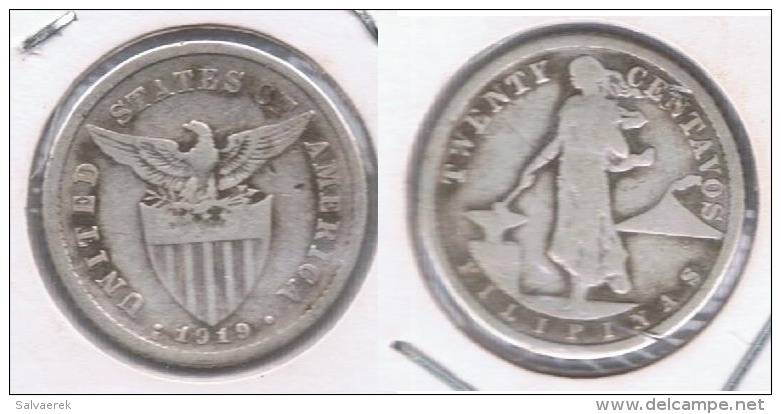 FILIPINAS 20 CENTAVOS EE.UU. USA 1919 PLATA SILVER Z - Filipinas