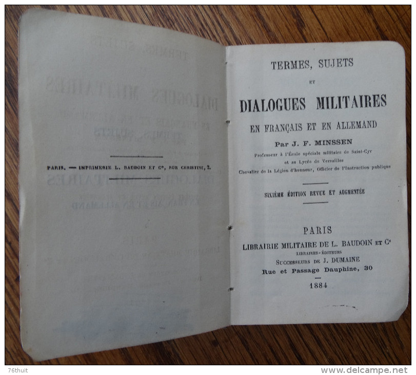 1884 - J. F. MINSSEN - Termes , Sujets Et Dialogues Militaires En Français Et En Allemand -Editions Baudoin - 1801-1900