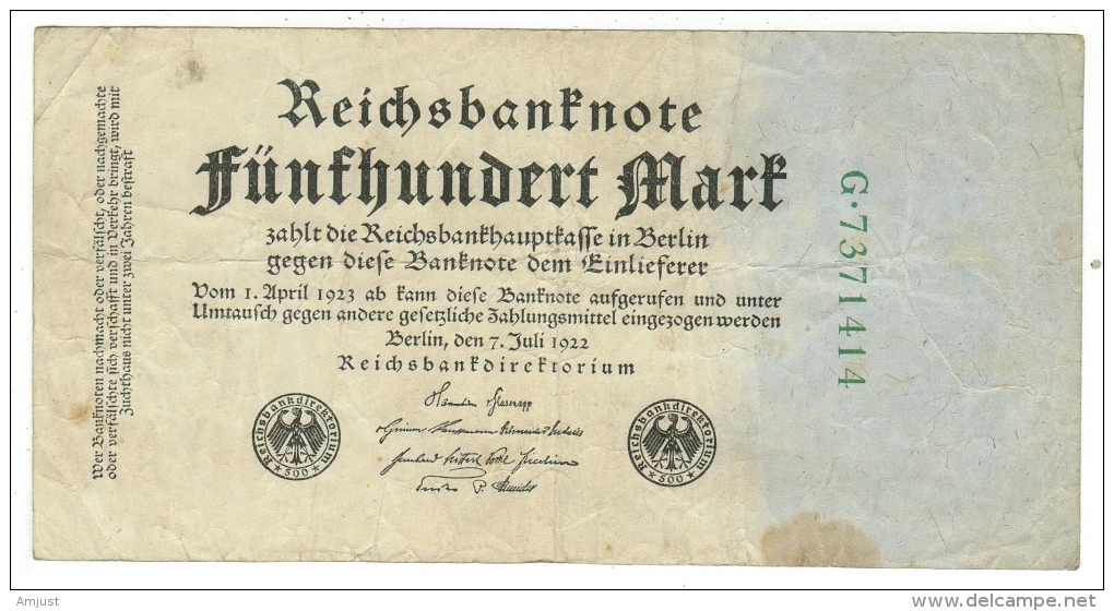 Allemagne // Deutschland // Billet 500 Marks Type 1922 - 500 Mark