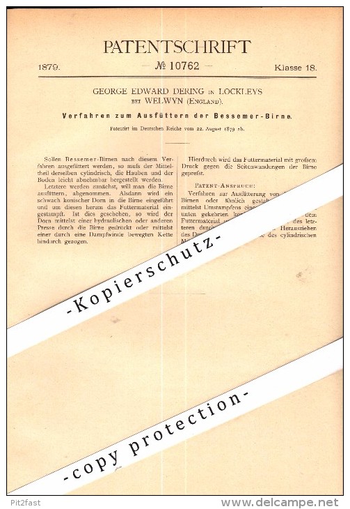 Original Patent - George Edward Dering In Lockleys B. Welwyn , England , 1879 , Filling For Wrecking Balls !!! - Herefordshire