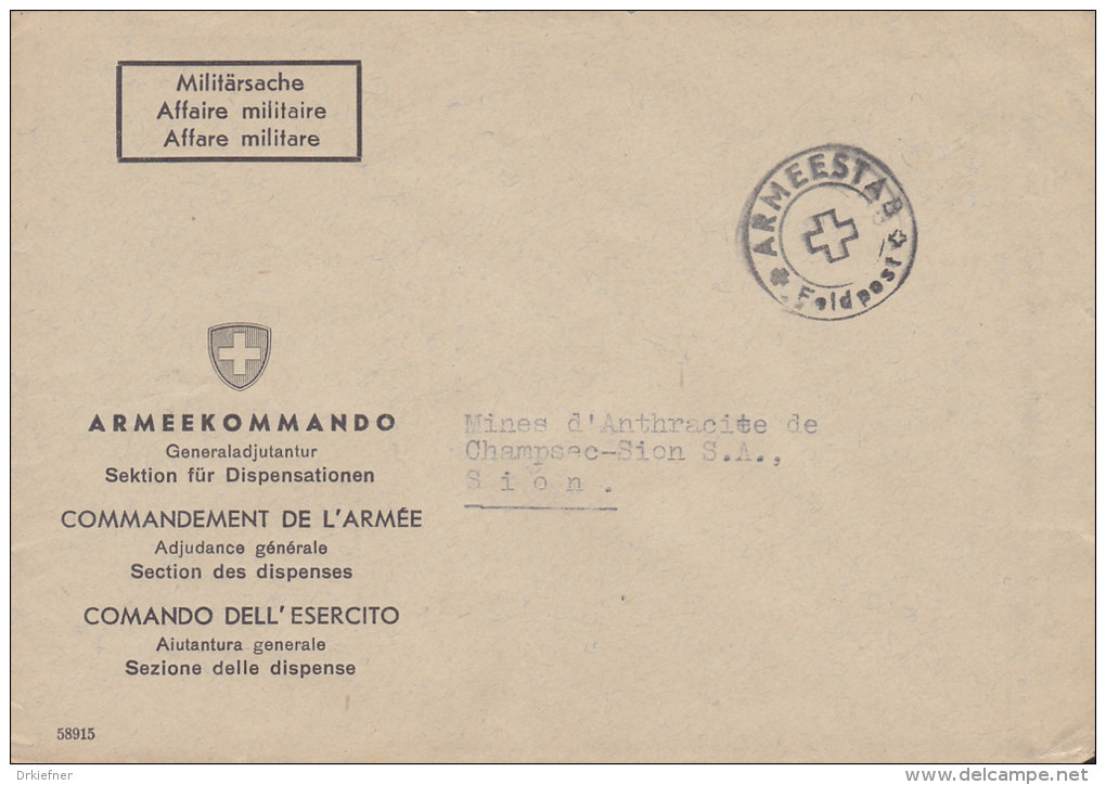 SCHWEIZ  Militärsache Des Armeekommandos Generaladjudantur, Stempel: Armeestab Feldpost (um 1944) - Poststempel